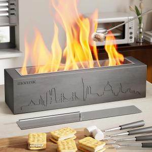 monTEK Tabletop Fire Pit, Concrete Table Top Firepit Indoor Outdoor Decor, Table Top Portable Rubbing Alcohol Fireplace Smores Maker Long Time Burning Smokeless for Patio Balcony with Extinguisher (City Design (without Flame Plate), Gray)