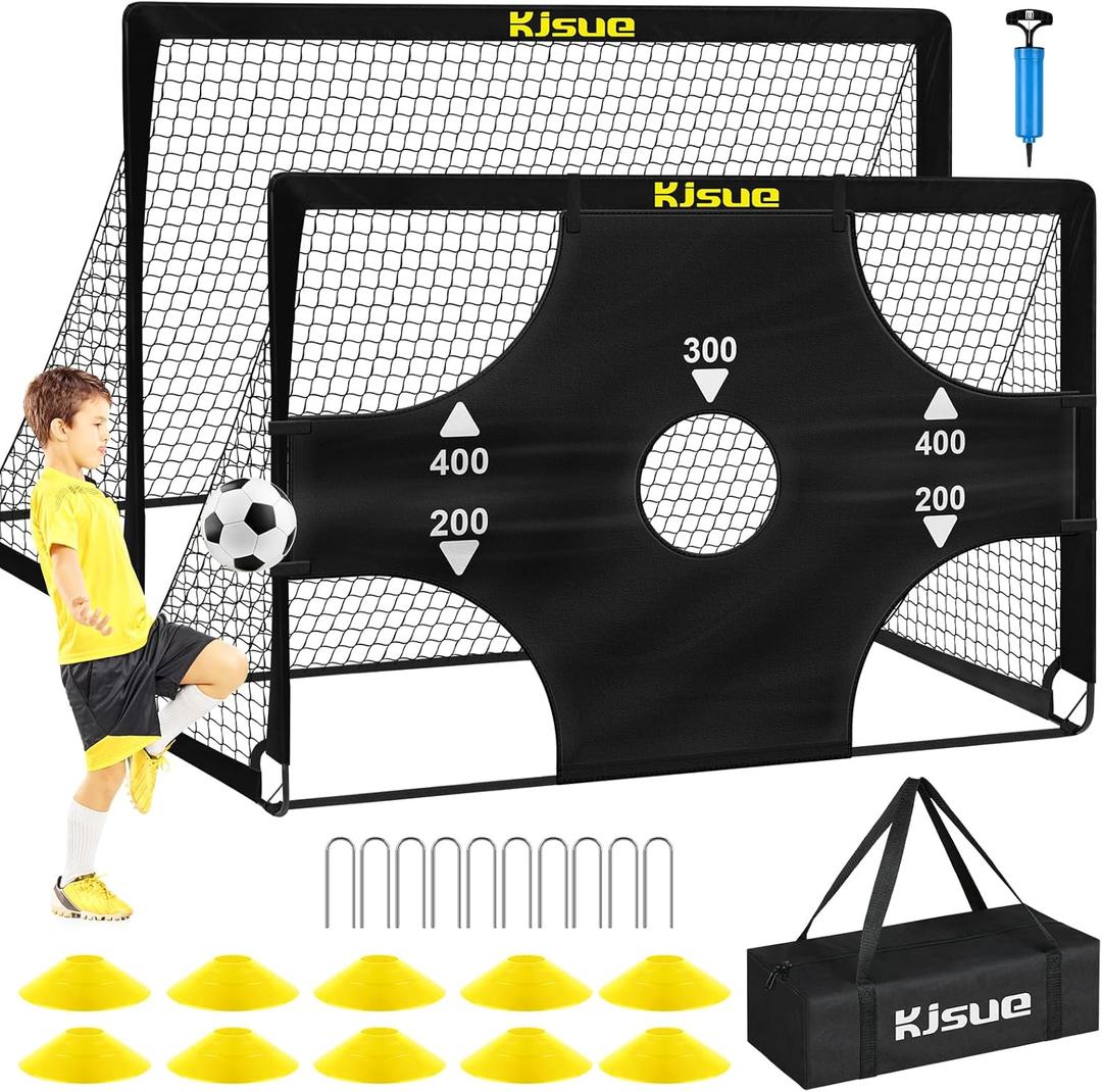 Kids Soccer Goals for Backyard Set, 2 of 6x4 ft Portable Pop Up Soccer Goal Training Equipment, Soccer Net with Target, Soccer Ball, Cones, Soccer Set for Kids Youth Toddler Sports Outdoor Games (Black)