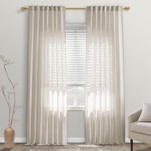 Beige Linen Curtains 90 Inches Long for Living Room, Light Filtering Back Tab Pleated Farmhouse Boho Semi Sheer Oatmeal Earthy Curtains 90 Inch Length for Bedroom Dining Room(50” Wx90” L, Greige)
