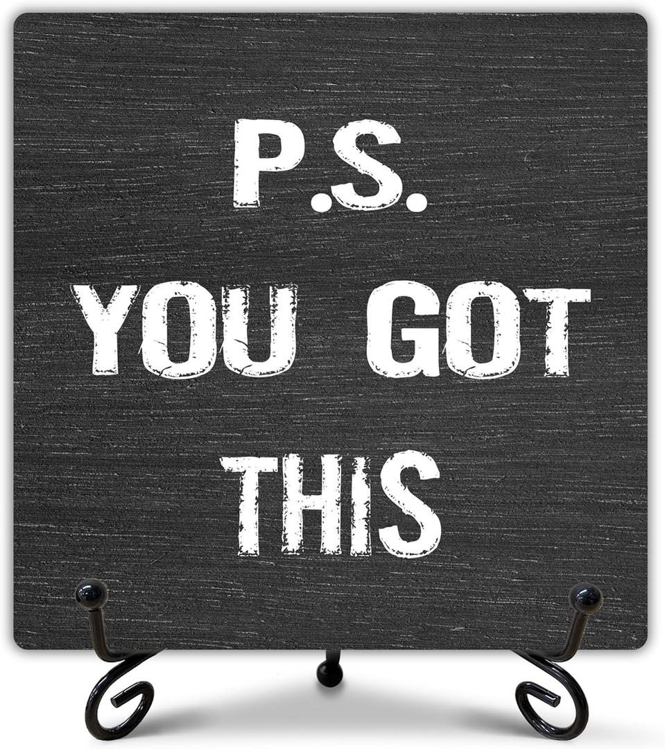 2 x Funny Office Decor, P.S. You Got This Sign with Stand, Cute Desk Decor, Inspirational Gifts for Women Men, Family Friends Colleagues, Funny Wooden Signs for Office Desk Accessories-B10