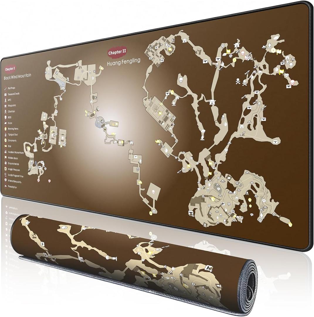 Mouse Pad - Gaming Desk Mat with HD Game Guide Map Surface, 3mm High Density Neoprene & Non Slip Rubber Base for PC/PS5/Office/Streaming Setup (Brown)