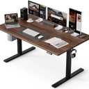 Grandder 47x32 Large Electric Standing Desk, Height Adjustable Computer Desk with 2 Memory Presets, 31.5" Deep Desktop Sit Stand Desk Home Office Desk Workstation Table with Hooks, Walnut, 47.2*31.5 Inch