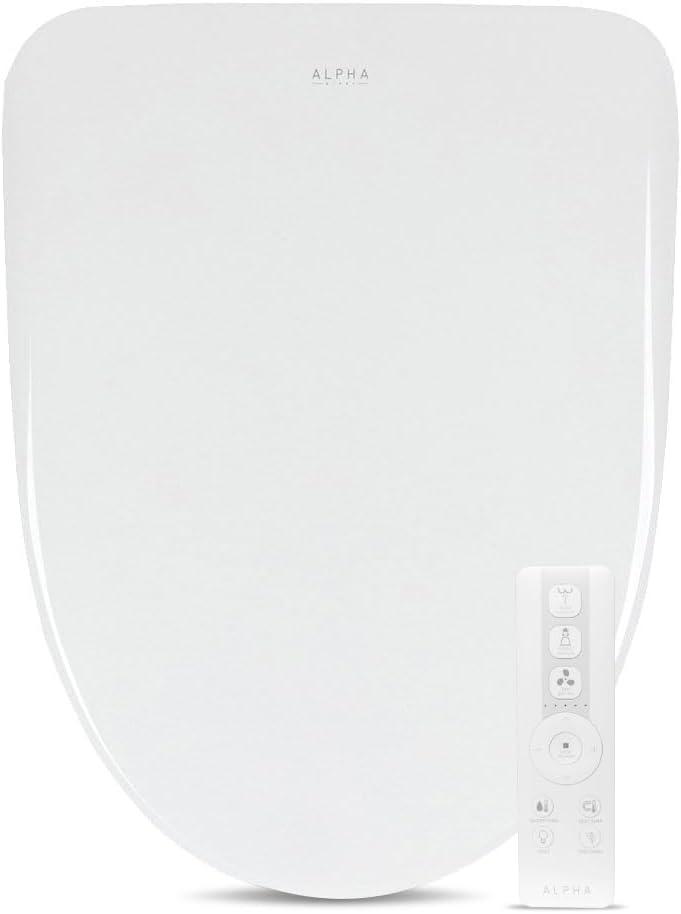 ALPHA BIDET iX Pure Bidet Toilet Seat in Round White | Ultra Low Profile | Endless Warm Water | Arced Stainless Steel Nozzle | Blue LED Nightlight | Dryer