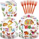 96Pcs Taco Twosday Party Decorations Mexican Fiesta 2nd Birthday Plates and Napkins Tableware Sets Mexican Party Decoration for Cinco De Mayo Taco Tuesday 2 Years Old Party Supplies Serves 24
