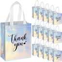 SilTriangle 50 Pcs Thank You Gift Bags with Handles Bulk Reusable Non Woven Bags Bridesmaid Souvenir Handbags for Wedding Easter Graduation Sorority Birthday(10 x 8 x 4 Inch,Laser)