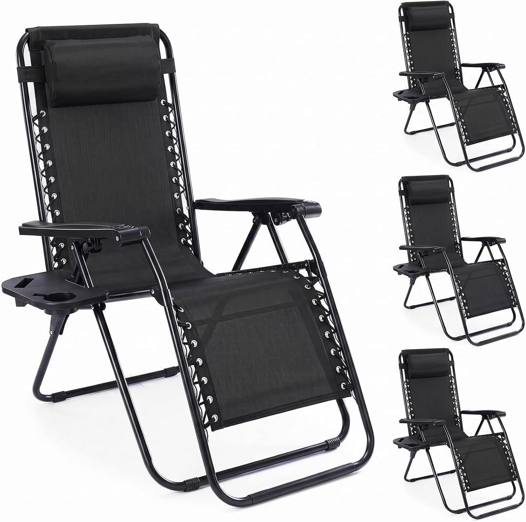 NEWBULIG Zero Gravity Chairs Set of 4, Folding Lounge Recliner Chair, 4 Pack