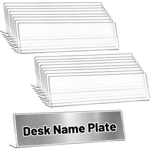 Acrylic 12 Pack Name Plates for Desks, 2x8 Clear Desk Name Plate Personalized, Desk Sign Holder for Table Display, Tent Name Plate Display for Office Conference, Business Event/School Classroom