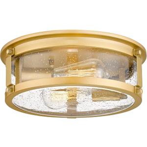 Flush Mount Ceiling Light Fixture, 2 - Lights Farmhouse Ceiling Light, Industrial Seeded Glass Light Fixtures with Metal Cage for Hallway Porch Corridor Kitchen Bathroom Bedroom Passway - Gold