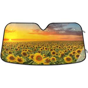 Sunflower Blooming Sunset Car Windshield Sun Shade Foldable UV Ray Sun Visor Protector Sunshade to Keep Your Vehicle Cool (55" x 27.6") (multi 13)