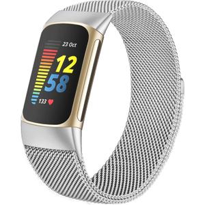 surundo Compatible with Fitbit Charge 6/Charge 5 Bands for Wmen Men, Metal Mesh Milanese Loop Adjustable Strap Replacement for Fitbit Charge 6/Charge 5 Advanced Fitness & Health Trackers (Silver)