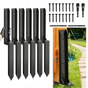 6PCS Fence Post Repair Kit, Heavy Duty Fence Post Anchor Quick Fix for Broken/Leaning Wooden Fence, Easy to Install, Black(16.5+15.75in)