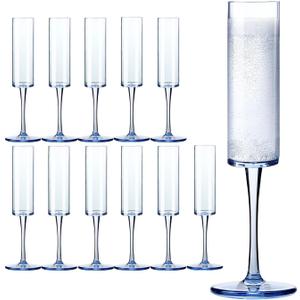 12 Pack Plastic Champagne Flutes, 6 Oz Disposable Champagne Glasses Shatterproof Stemmed Wine Toasting Glasses Reusable Goblets Cocktail Cups for Wedding, Birthday, New Year Party Daily Life, Blue