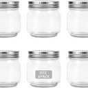 HOXHA 6 Pack Glass Regular Mouth Mason Jars, 8 oz Clear Glass Jars with Lids for Sealing, Canning Jars for Food Storage, Overnight Oats, Dry Food, Snacks, Candies, Jam, Honey
