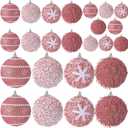 VioraWhite 24 Pcs Glitter Christmas Tree Ornaments, Assorted Sizes Sequin Snowflake Shatterproof Christmas Ball Hanging Ornament Set for Xmas Holiday Party New Year Home Decorations(Rose Gold)