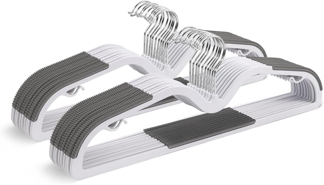 Sishynio 20 Pack Short Neck Plastic Hangers, Heavy Duty Clothes Hangers with Non-Slip Pads, Space Saving Closet Organizer for Shirts, Coats, Pants (Grey)