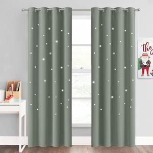 NICETOWN Kids Blackout Curtains for Nursery, Thermal Insulated Window Drapes with Star Hollow Out, Noise Reducing Grommet Curtains for Baby, 52 x 84 Inches, 1 PC, Sage Green