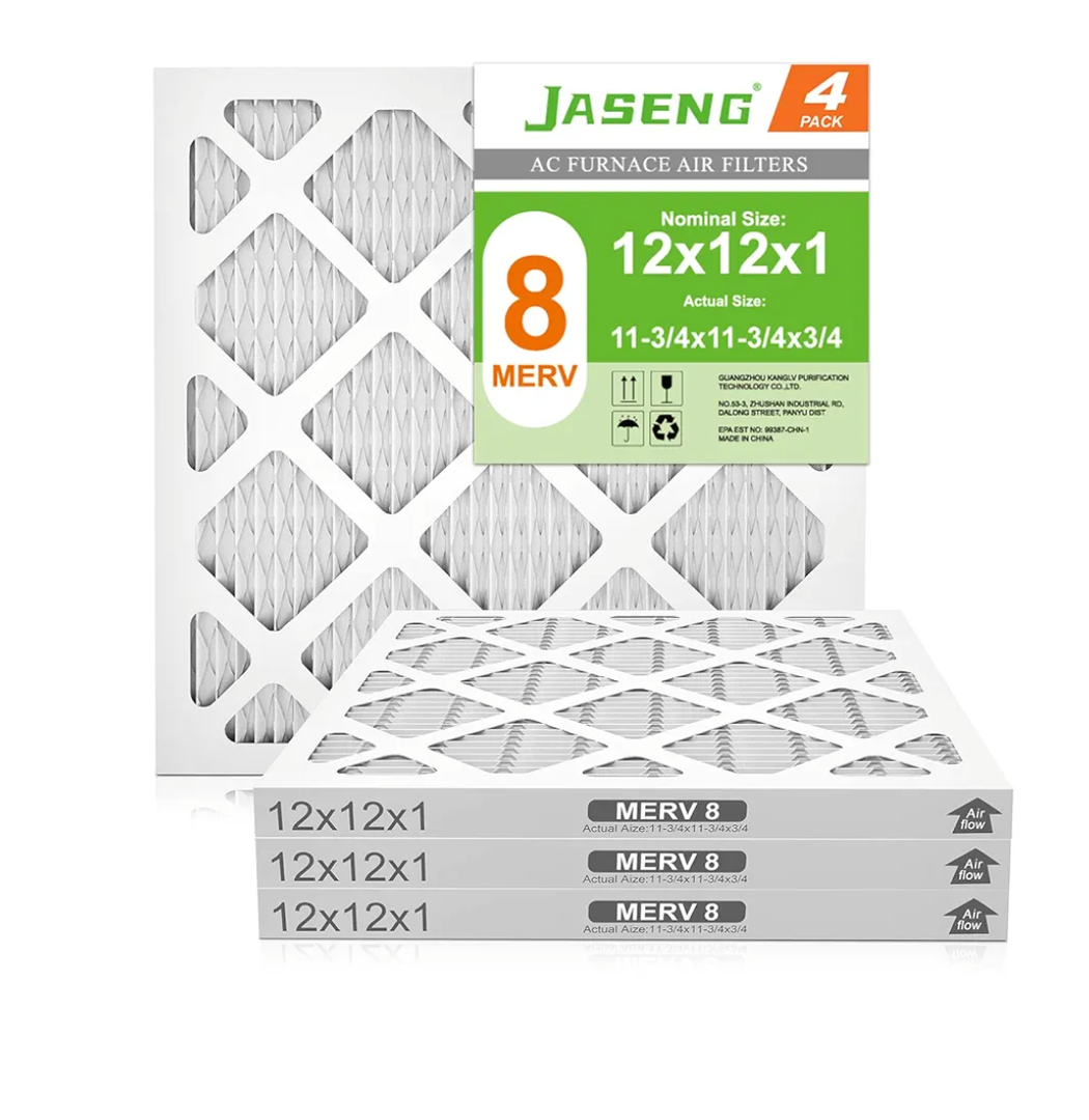 12x12x1 AC Furnace Air Filters,(4-Pack) MERV 8 Dust Defense, JASENG MPR 600 Pleated HVAC Replacement Air Filter (exact dimensions: 11 3/4"x11 3/4"x3/4")