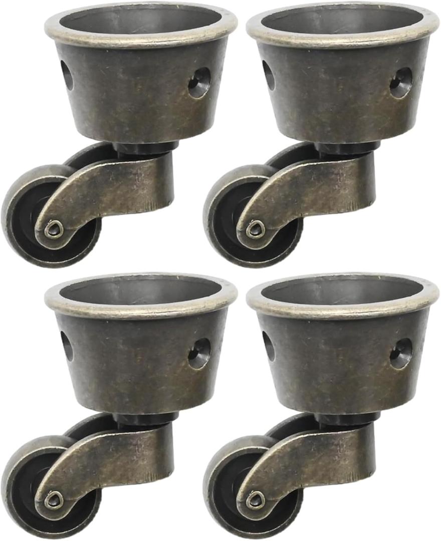 Anxingo 4Pack Antique Zinc Alloy Swivel Cup Casters, Furniture Caster Wheels Universal Metal Pulley Wheels for Chair Cabinet Patio Table Sofas 1-3/4 Inch OD Vintage Green Bronze