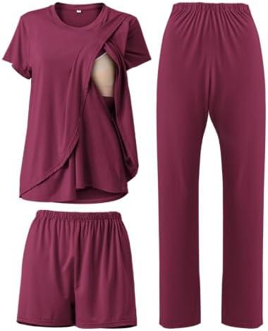 Rnxrbb 3 Piece Postpartum Nursing Pajamas Set Casual Soft Maternity Breastfeeding Pjs Sleepwear Loungewear Clothes Layer. Size M
