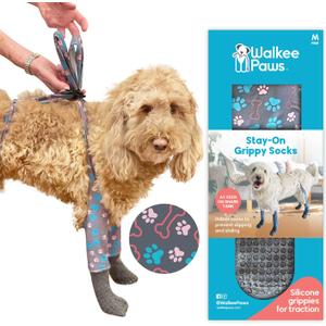 WALKEE PAWS Stay-on, Non-Slip Dog Socks to Prevent Licking Paws and Slipping on Hardwood Floors. Seen on Shark Tank, Never Lose a Dog Sock Again Grippy Socks with All Around (Medium (Max Height 25": Max Paw Width 3"))