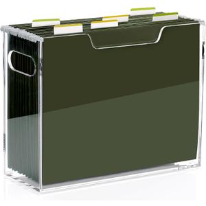 DINGHUO Hanging File Box, Letter Size Acrylic Hanging File Organizer, Clear Portable File Storage Box with Handle, File Folder Holder for Desk Home Office School -1 Pack