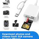 SD Card Reader for iPhone iPad, Oyuiasle Digital Trail Camera SD Card Viewer with Dual Slot for MicroSD/SD, Lightening&USBC Dual-Connector Memory Card Adapter for Photography, Plug and Play