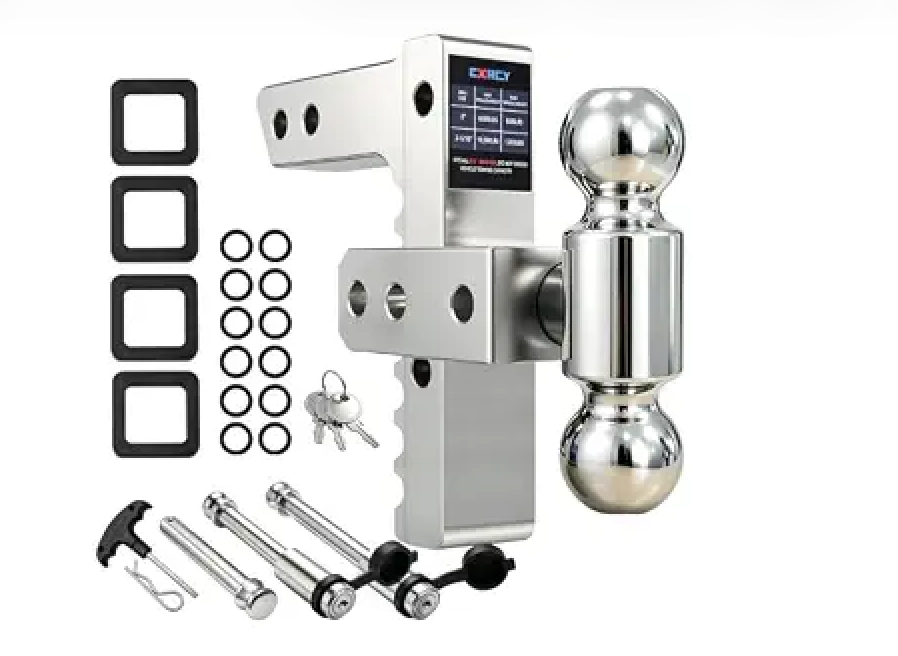 Ball-Type Trailer Hitch 2.5" Chrome Plated Steels Balls 8 Inch Drop Adjustable Aluminum Tow Hitches with Two Anti-Theft Pins Locks Trailer Weight 8000LB/Tongue Weight 800LB