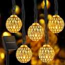 Solar Moroccan String Lights Outdoor 60 LED 36 Ft Globe Fairy Lights with 8 Lighting Modes, Waterproof Solar Powered String Lights for Garden Yard Gazebos Camping Party Holiday (Warm White) (1 pc)