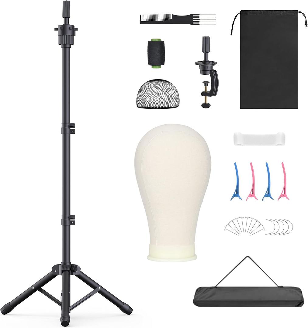 Wig Stand with Head 50 Inches, Wig Head Stand with 22 Inches Mannequin Head, Height Adjustable Metal Tripod Wig Stand, Manikin Head Set for Wigs Display Making Hair Weave and Styling