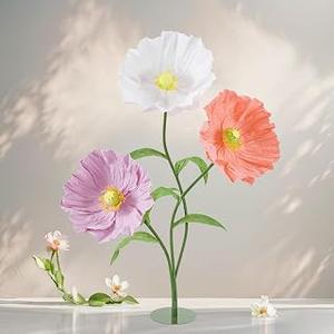 Large Artificial Flowers for Decoration with Stand - 5.6 Ft Giant Paper Flower Wedding & Birthday Backdrop for Easter Baby Shower Party Spring Decor (Set of 3)