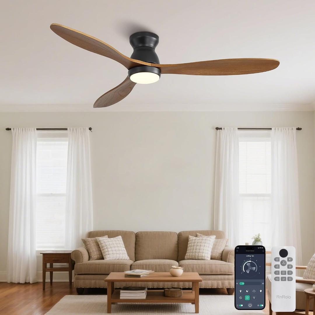 52 Inch Ceiling Fan with Light, Remote&APP, Wood Blades, Low Profile
3-CCT Dimmable Light, Quiet Pure Copper DC Motor, 10-Year Motor Life