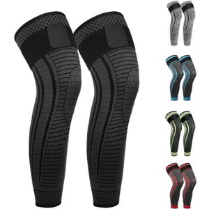Full Leg Compression Sleeves 2 Pack anti Sliping Ventilation Long Knee Support with Wraps for Men and Women Long Knee Compression Sleeve for ACJ, PCL, Meniscus Tear, Arthritis
