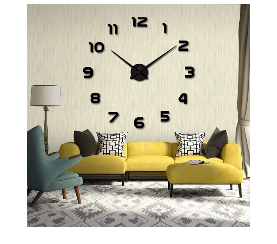 Lucktime Frameless DIY Large Wall Clock Modern 3D Mirror Digital Big Wall Clocks for Living Room Bedroom Office Hotel Home Wall Decor (Black)