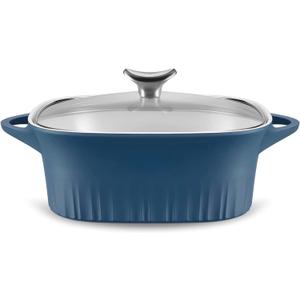 CorningWare QuickHeat 3.2-QT Cast Aluminum Roaster With Lid & Non-Stick Ceramic Interior, Lightweight and Fast Even Heat Baking & Cooking, For Meats, Soup, Browning, Searing, French Navy