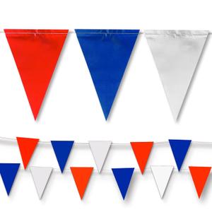 Red Blue White Pennant Banner Flags | OSHA 500lb Rated | Strand Fade Resistant 102FT