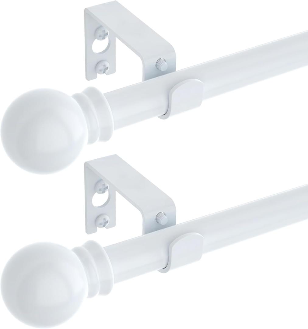 2 Pack White Curtain Rods for windows 32 to 48 inch, 5/8 inch Splicing Heavy Duty Metal Curtain Rod Set with Brackets