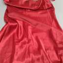 Women's Satin Mini Dress Spaghetti Strap Sleeveless Cowl Neck Tie Waist Silky Cocktail Party Short Dresses (Red, S)
