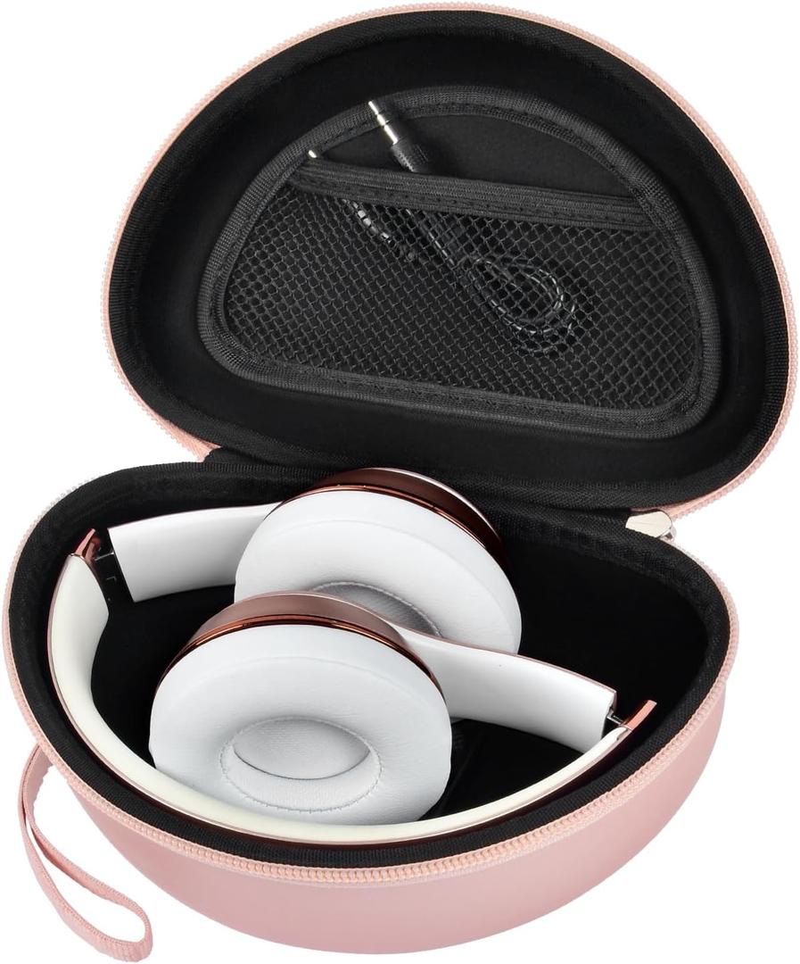 COMECASE Hard Headphone Case for Beats Solo 4, Studio Pro, Solo 3, Solo 2 (CASE ONLY) - Upgraded Crush-Proof EVA Protection for Travel, Fits Foldable Headphones with Mesh Pocket, Rose Gold