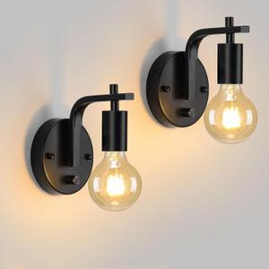 Wall Sconces Set of Two, Wall Light with Switch, Dimmble Black Sconce Lights Indoor, Wall Lights for Bedroom, Bedside Wall Lamps (Style 2-2pcs)