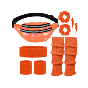80s Neon Workout Costume Accessories Set 10 PCS Leg Warmers for Women 80s Headband Wristband Fanny Pack for Yoga Running