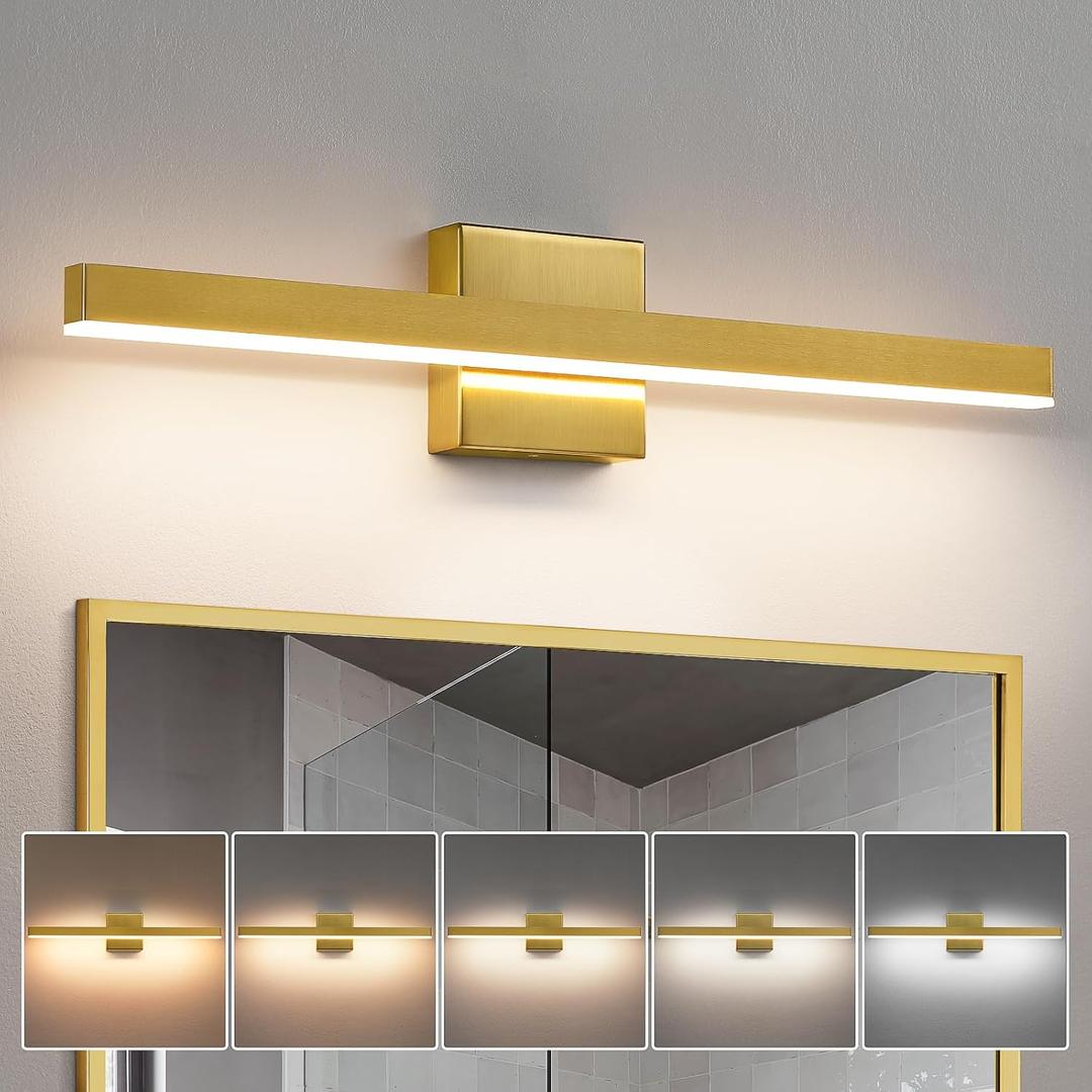 KAISITE Modern Bathroom Vanity Light Gold Light Fixture Over Mirror 24 inch Vanity Lighting Fixture Dimmable 5CCT LED Bar Vanity Light for Bathroom Restroom