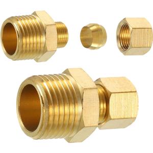 Uxcell 2Pcs Brass Pipe Compression Fitting, 5/16" OD x 1/2" NPT Male, Compression Union Connector & Straight Coupling Adapter for 5/16" Pipe
