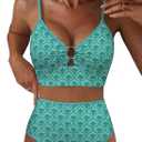 Herseas Women's O Ring Bikini Sets 2 Pieces Floral Print Swimsuits High Waisted Bathing Suits, Large