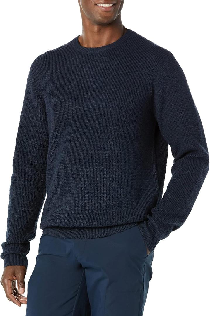 Amazon Essentials Men's Long-Sleeve Soft Touch Waffle Stitch Crewneck Sweater (Large, Navy)