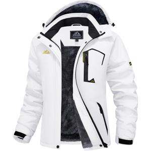 MAGCOMSEN Womens Ski Jacket Waterproof Insulated Snow Jacket Warm Windproof Winter Coats with Hood Fleece Lined Jacket (Large, White)