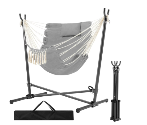 Folding Hammock Stand with Heavy-Duty Hanging Chair, Max Load 450 pounds (Gray)