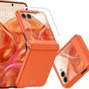 CENMASO for Motorola Razr 2025 Case/Razr 2024 Case with Hinge Protection & Built-in Screen Protector, Slim Full-Body Rugged Anti-Scratch Shockproof Protection Phone Case for Moto Razr 2025/2024-Orange