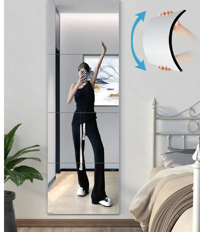 Shatterproof Wall Mirror Full Length for Bedroom, Acrylic Gym Mirrors For Home, Extra Thick: 0.12 inch, 12 x 12 inch x 4 Pcs, Workout Mirrors Safe for Kids, Over The Door, Long Wall Mounted