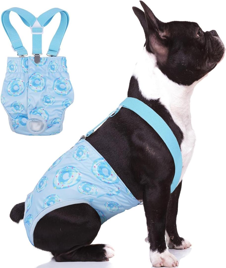 Reusable Female Dog Diapers with Suspender, Washable Dog Period Panties, Highly Absorbent Female Dogs Diapers for Heat Incontinence, Large (Blue)