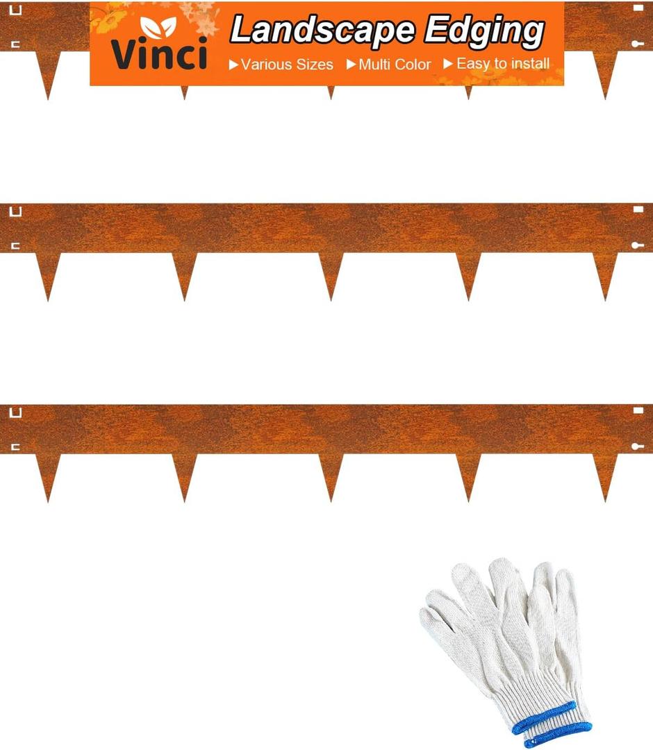 Vinci Landscape Edging Border, 40" L x 6" H 3Pack 10FT Total Rusted Corten Steel Garden Edging,Easy Installation,Sturdy Elegant Metal Lawn Broder for Flower Beds, Pathways, Paver Edges and Yard